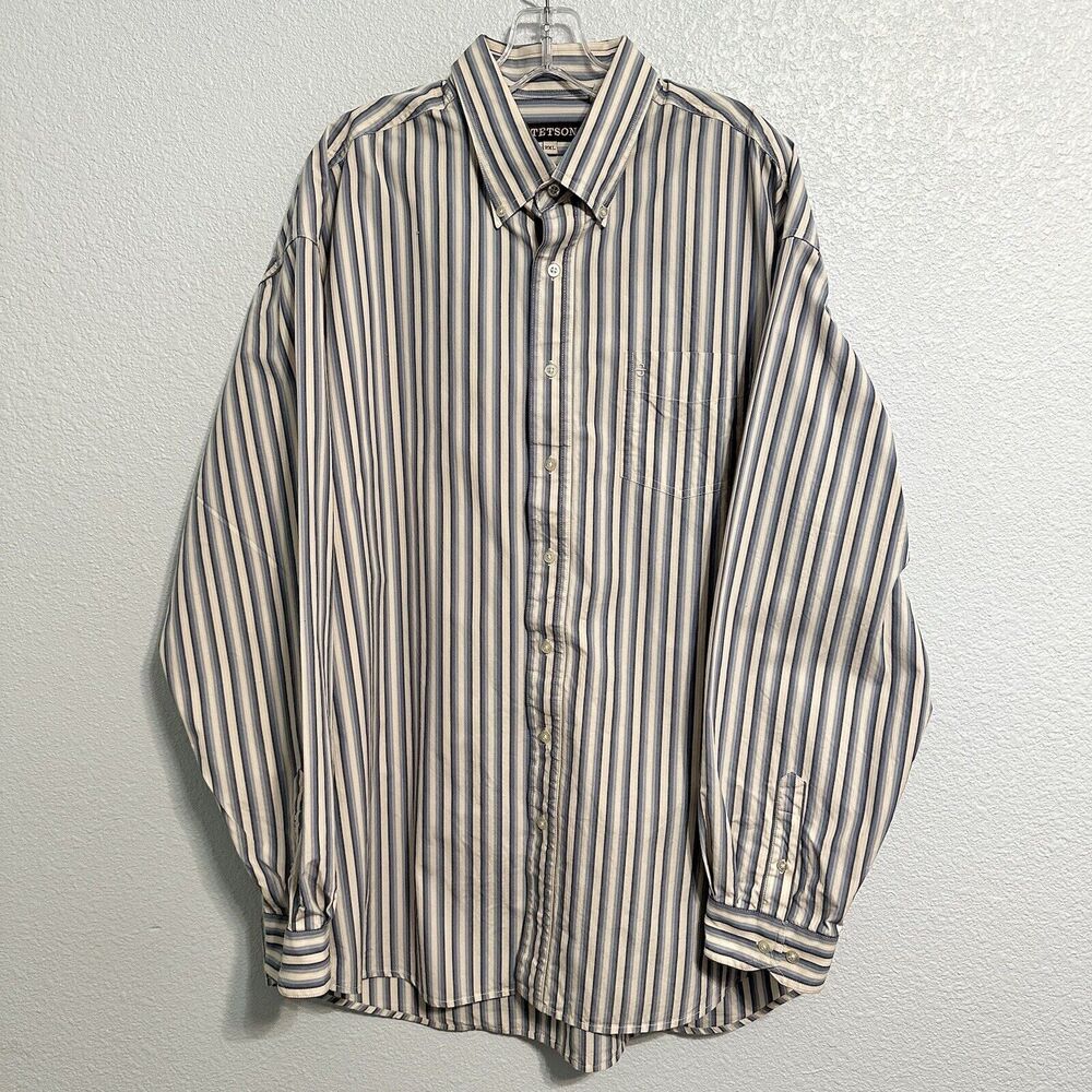 STETSON Western Button Down Long Sleeve 100% Cotton Multi Striped Shirt Mens 2XL